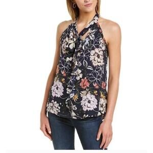 Parker Floral Tie Neck Sleeveless Aquarius Blooms Blouse/Tank Size Small
